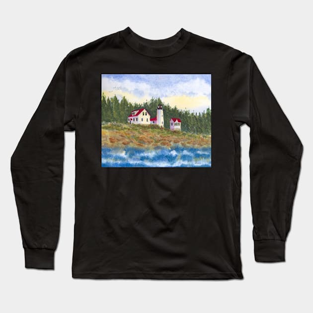 Bass Head Lighthouse Maine Long Sleeve T-Shirt by ROSEANN MESERVE 